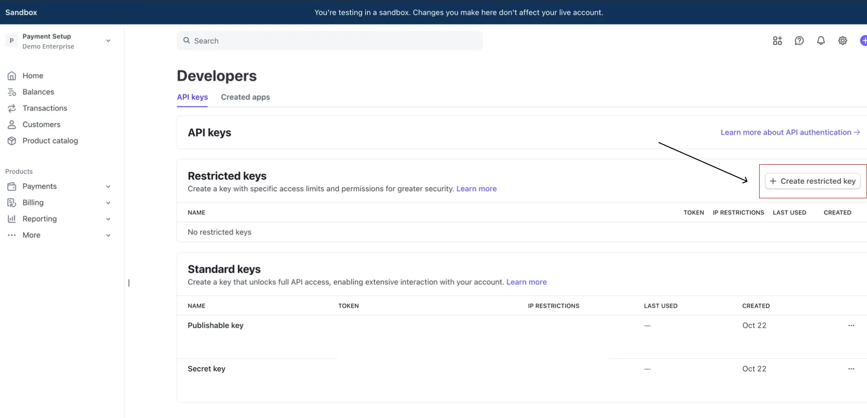 Create Restricted Key