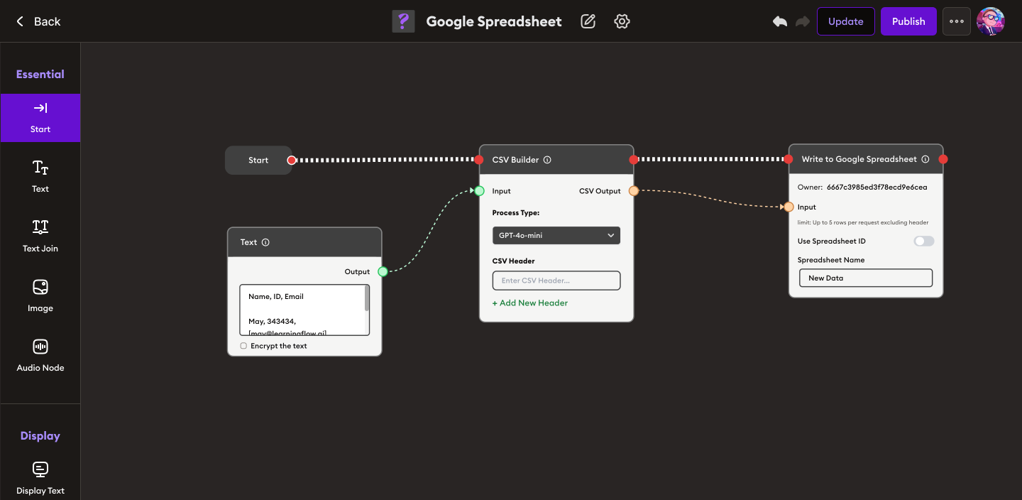 Google Spreadsheet node