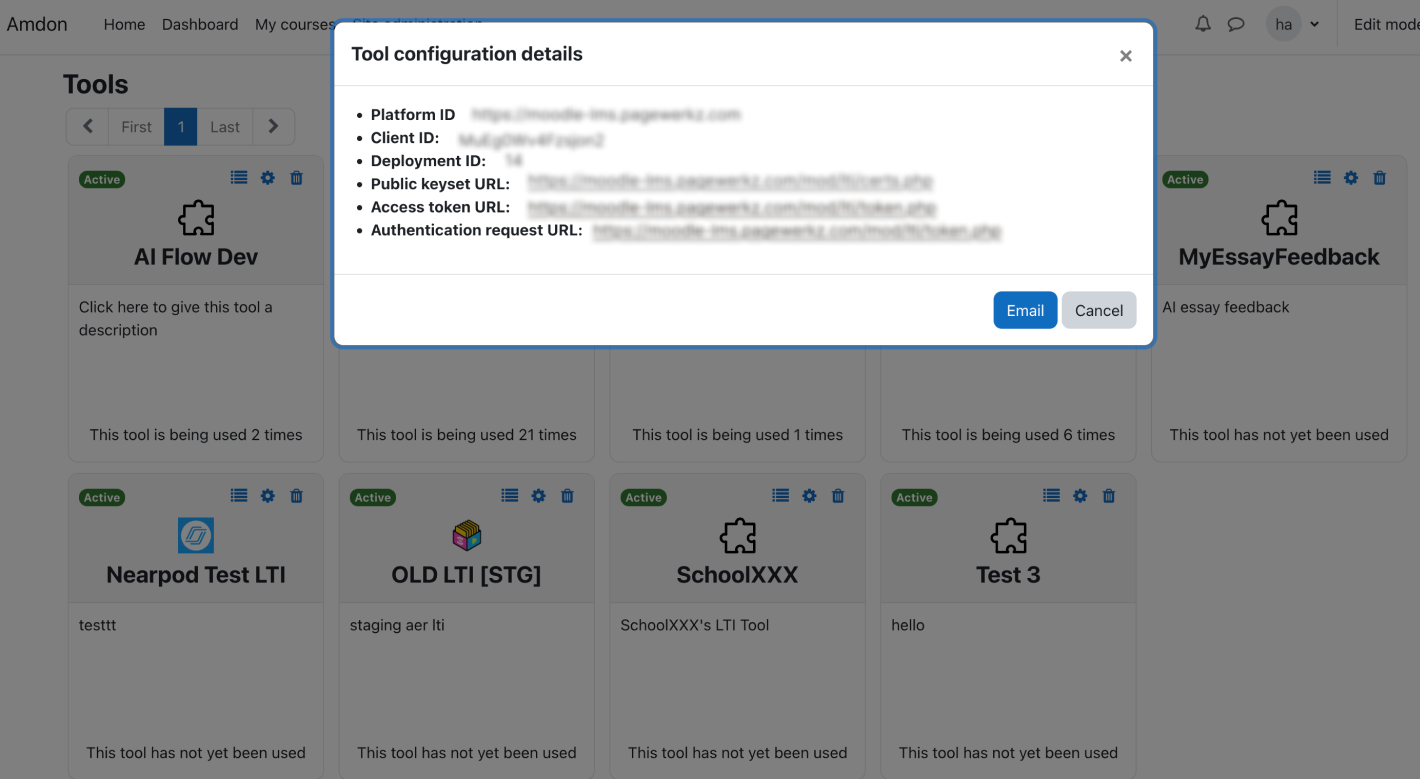 Moodle Tool Configuration details