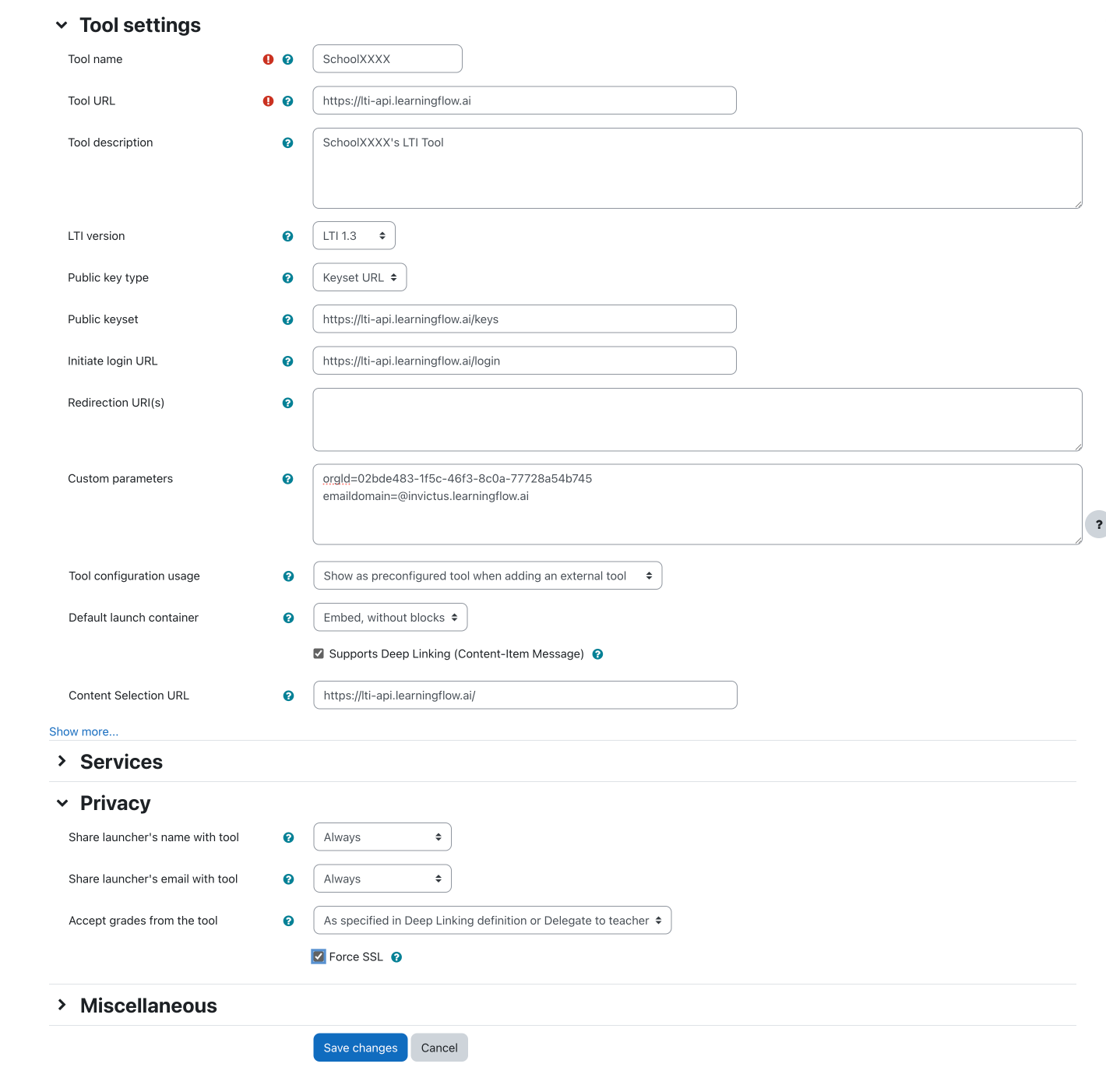 Moodle Tool Settings Example