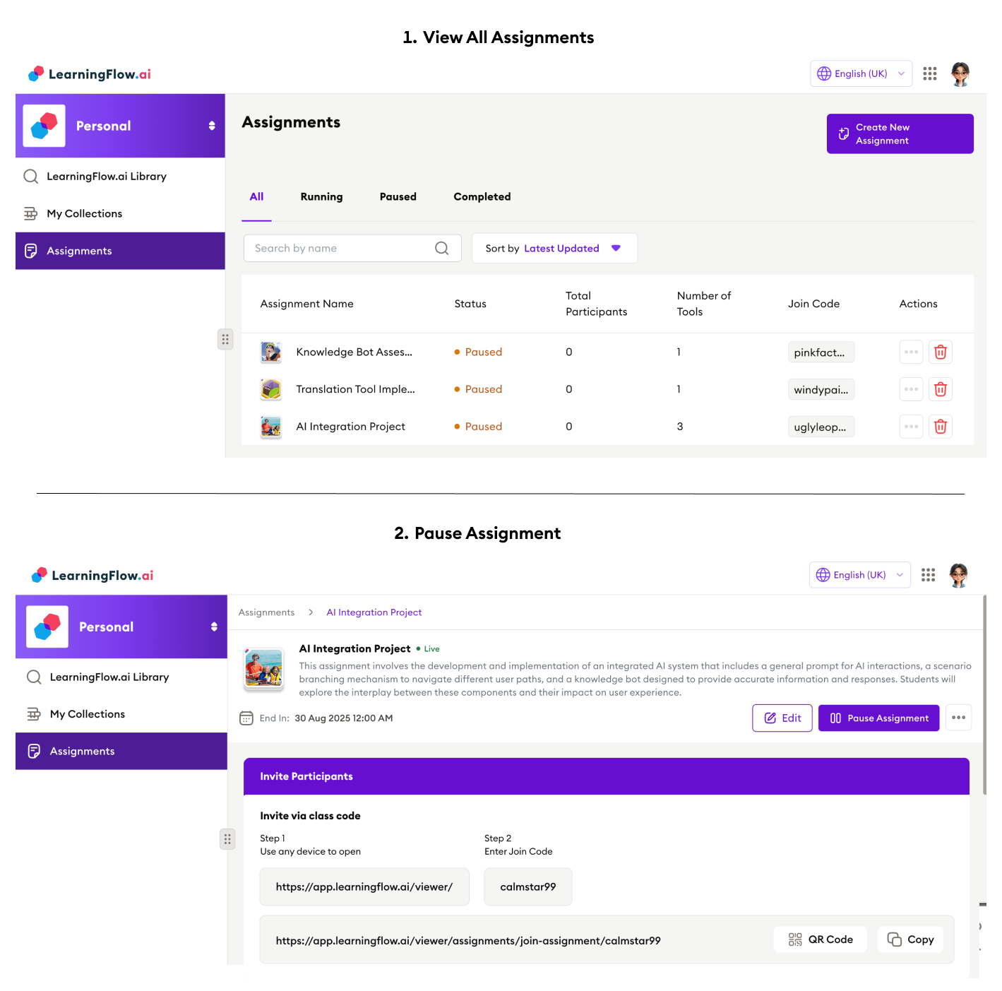 Paused Assignment UI