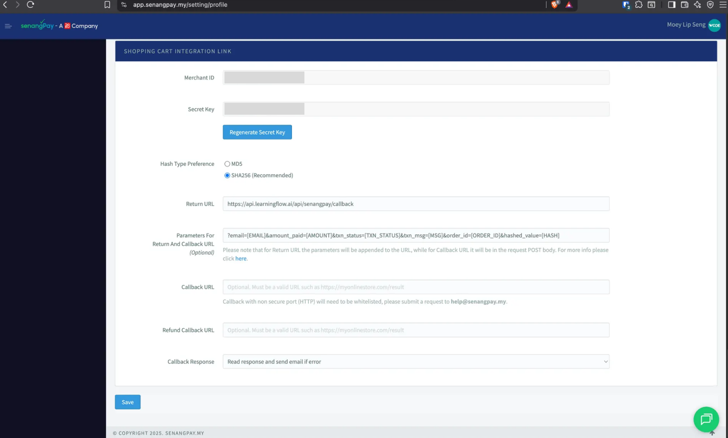 Senangpay Profile Configuration