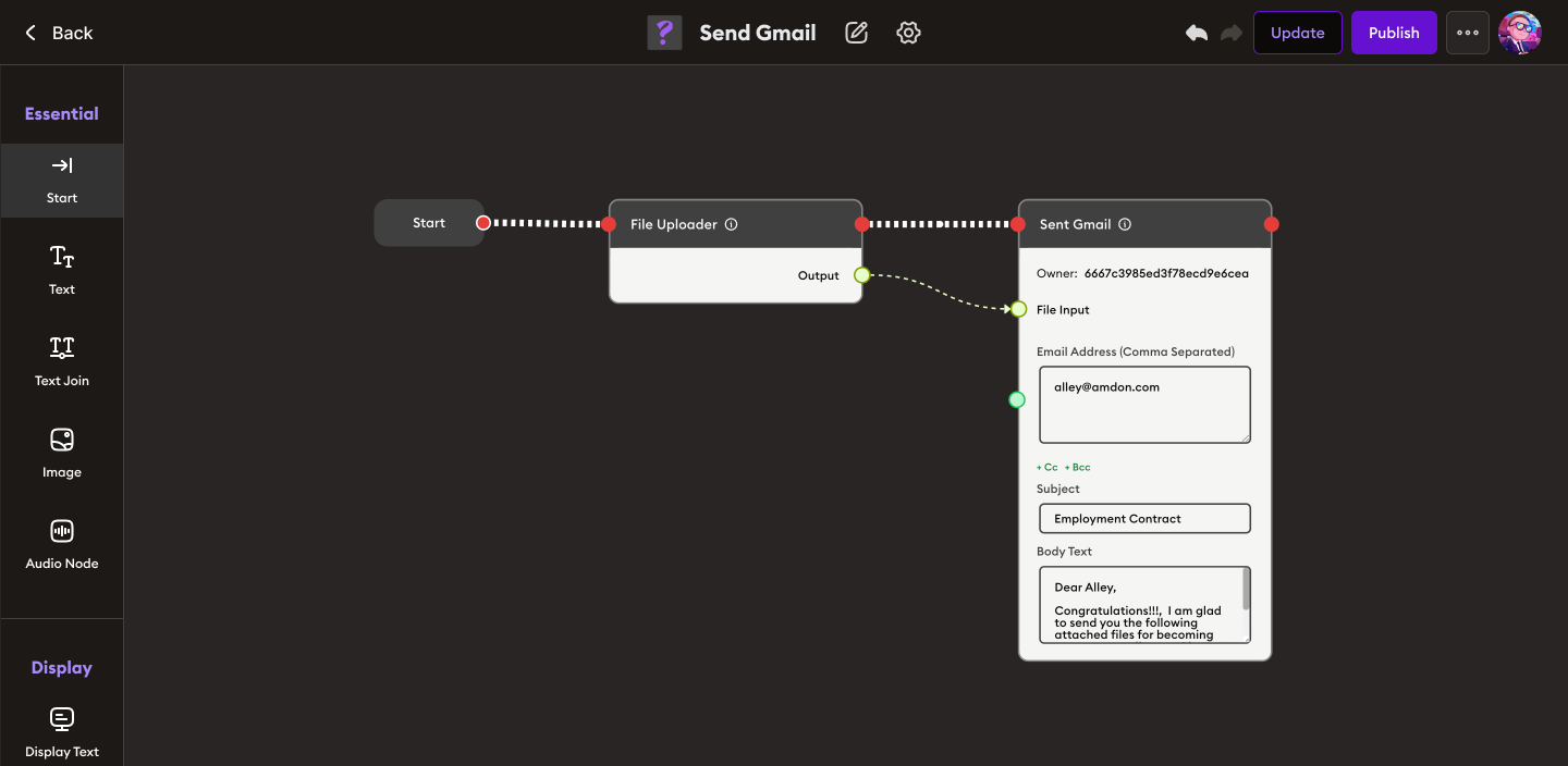 Send Gmail node