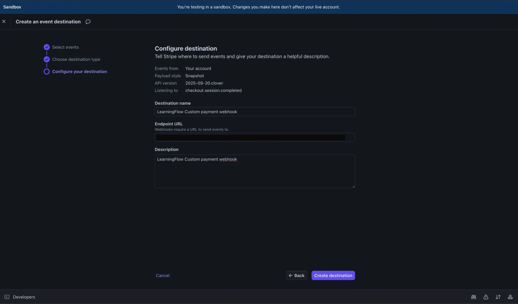 Configure Webhook Destination